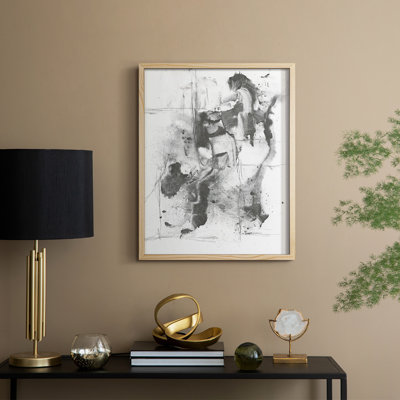 Graphite abstrait I, reproduction encadrée - bois massif