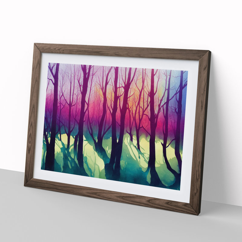 Serene Colourful Forest - Framed Print, 46cm H x 64cm W x 2cm D, Walnut