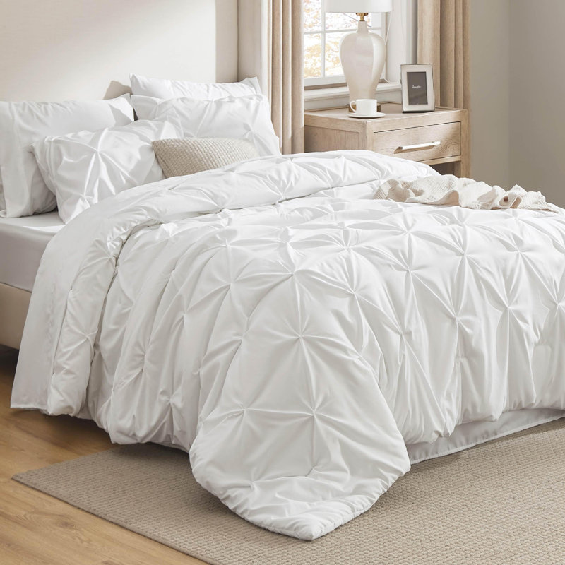 Édredon lit-dans-un-lit Lits-Simple Pintuck - Pure White Pinch Pleat, Édredon simple TG et 4 pièces supplémentaires