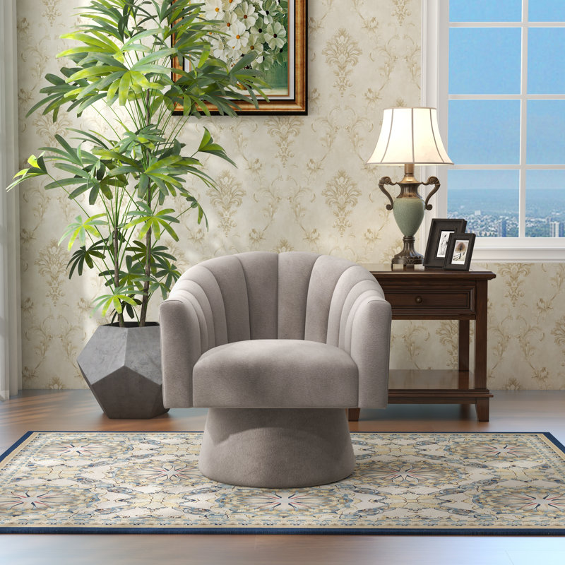 Fauteuil demi-tonneau pivotant de 25,2 po Iryanna, Velours gris velours, 1