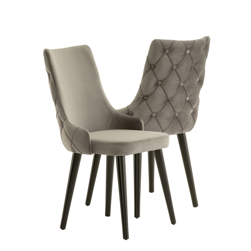 Tufted Velvet Upholstered Side Chair in Beige, Grey