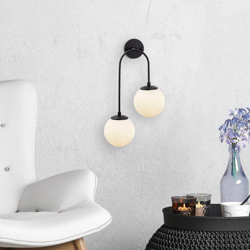 Lampe murale moderne industrielle noire, corps en métal et capuchon en verre, 21,7 po x 9,4 po x 21,7 po | 2 x douilles E14 (15 W maximum) | Design épuré pour décoration scandinave et fantaisiste | Idéal pour le salon, la chambre à coucher ou le bureau