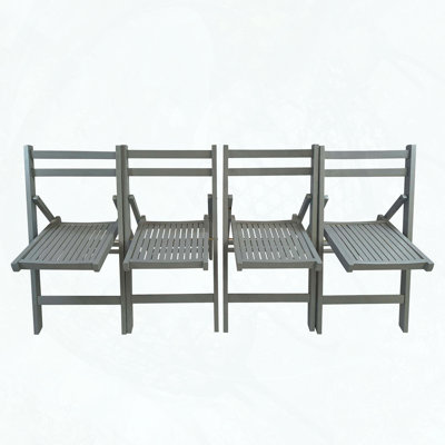 Slatted Wood Folding Chair – Set of 4, Fully Assembled & Space-Saving, Gray