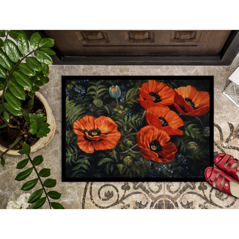 Tapis d'extérieur antidérapant Wanakah Poppies, Rectangle 2 pi x 3 pi