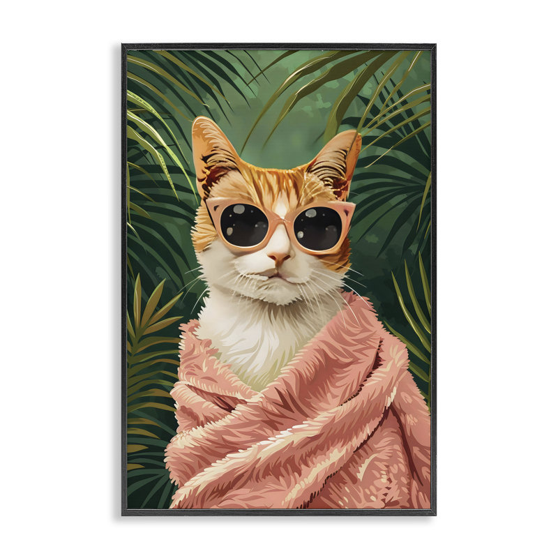 Cozy Cat et plantes tropicales, estampe numérique, design par LSR Design Studio, H 18 po x l 12 po