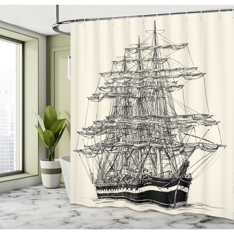 Pirate Ship Shower Curtain Set + Hooks, 70" H x 69" W