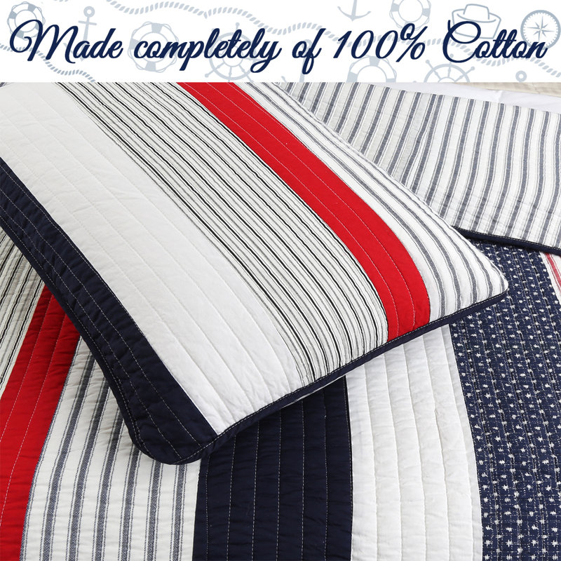 Cotton Striped Quilt, Twin Quilt + 1 Standard Sham