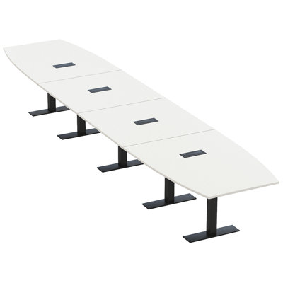 Table de conférence en forme de bateau avec base en T en métal | Unité électrique