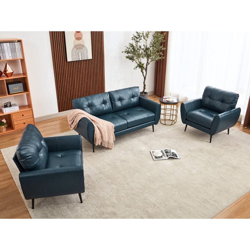Causeuse à accoudoirs évasés en similicuir de 61 po Corvo, Corvo Blue Faux Leather