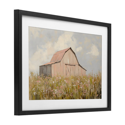 «Blush Pink Barn», reproduction sous verre encadrée, design par Franklyn Gregory