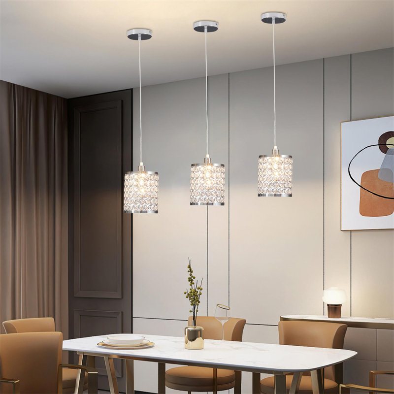 3Pcs Crystal Chandelier Lighting Adjustable Hanging Lamp Pendant Light Fixture