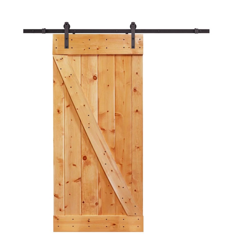Porte de grange en bois lambrissé en Z avec trousse de quincaillerie d'installation, 36 po x 84 po, Brun pâle