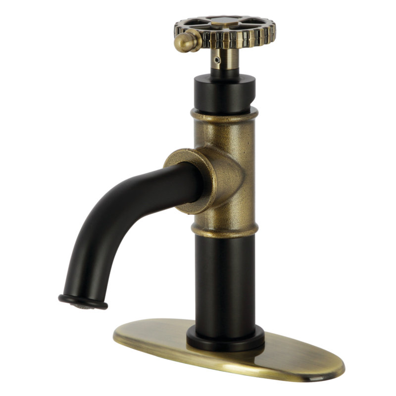 Kingston Brass Fuller Single-Handle 1-Hole Deck Mount Bathroom Faucet with Push Pop-Up and Deck Plate
