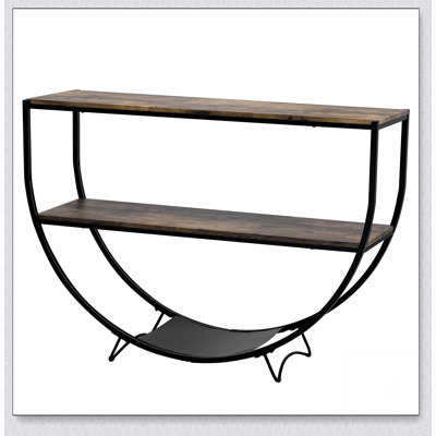 Rustic Industrial Design Demilune Shape Textured Metal Distressed Wood Console Table