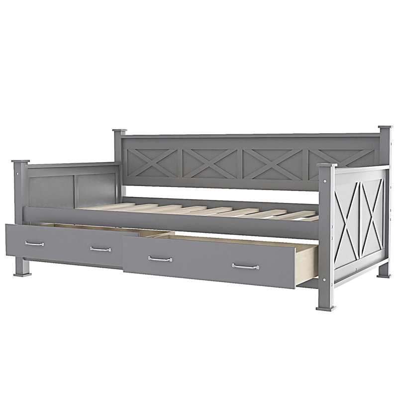 Twin Size Daybed with 2 Large Drawers, Grey