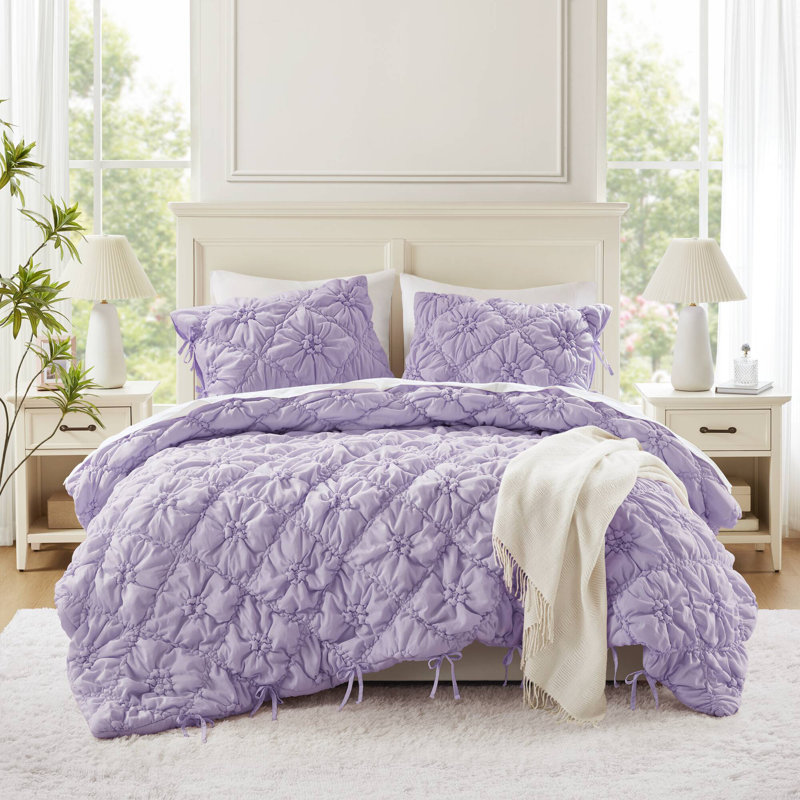 Lily Purple Floral 3-Piece Full/Queen Comforter Set, Full Comforter + 2 Standard Shams, Purple