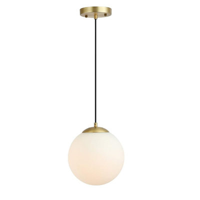 Luminaire suspendu sphérique 1 lumière avec abat-jour en verre givré Spruill - Luminaire suspendu géométrique moderne doré et noir pour la cuisine ou la salle à manger