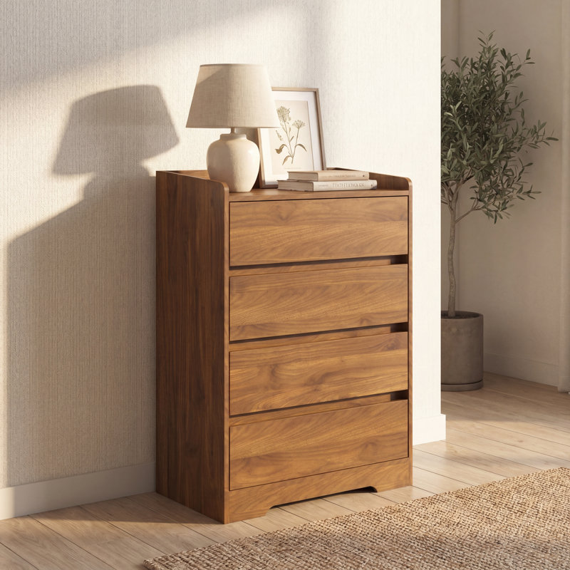 4-Drawer Vertical Storage Chest, Minimalist Brown Bedroom Cabinet, Brown