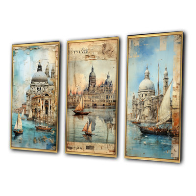 «Venice Distant Memories Journal Collage», 3 pièces sur toile