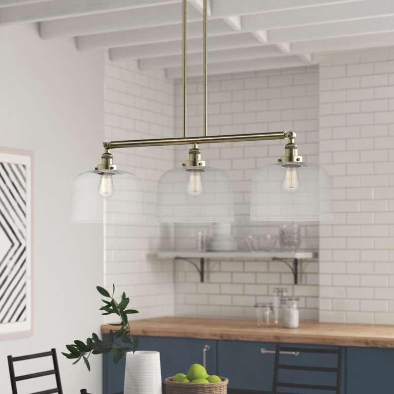 Bell - 3 Light 41" Stem Hung Island Light, No Bulb Included, Seedy, Satin Gold