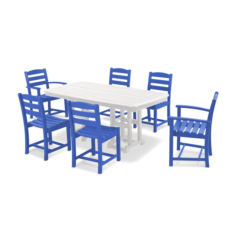 POLYWOOD La Casa Café 7-Piece Dining Set, Pacific Blue/White