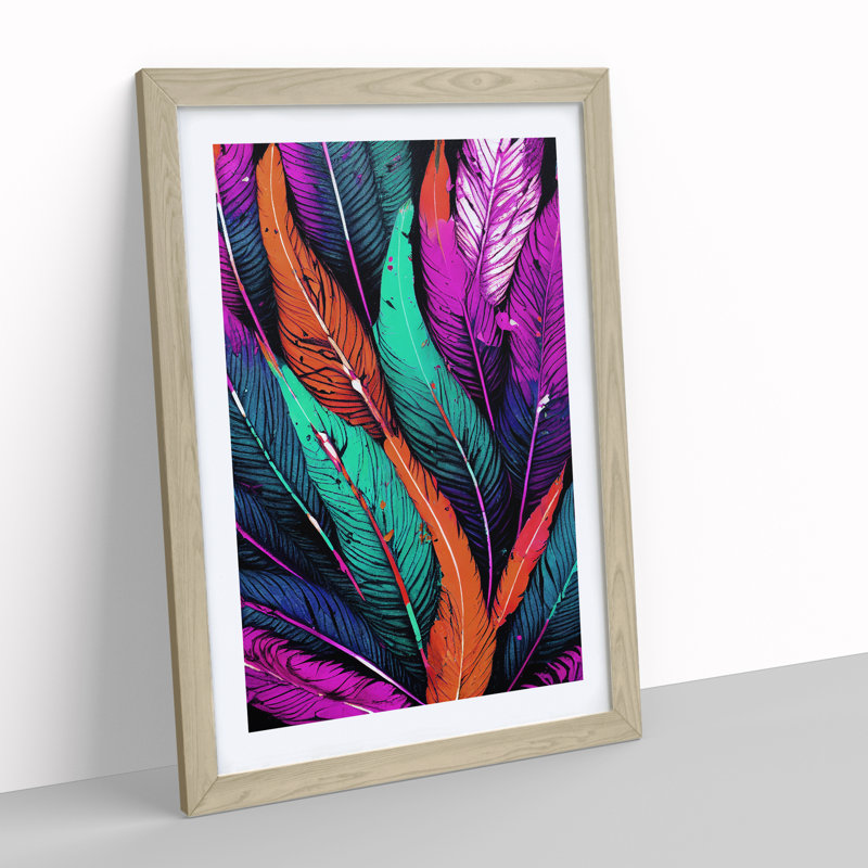 Splashed Feathers No.2 Abstract - Wall Art, 48cm H x 36cm W, Oak Framed, White