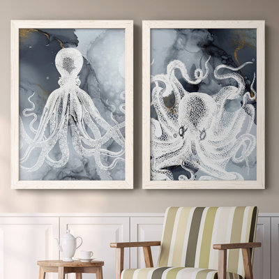 Encre Octopus I - Toile encadrée de qualité supérieure - prête à être accrochée