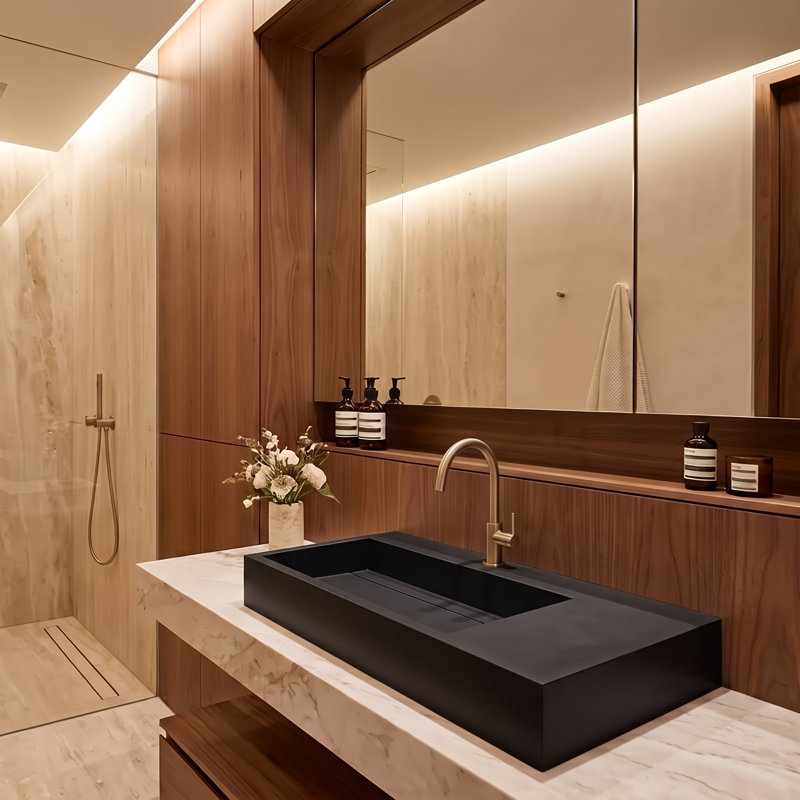 Plateau de meuble-lavabo simple 36 po avec lavabo Amelia, Gauche, Noir