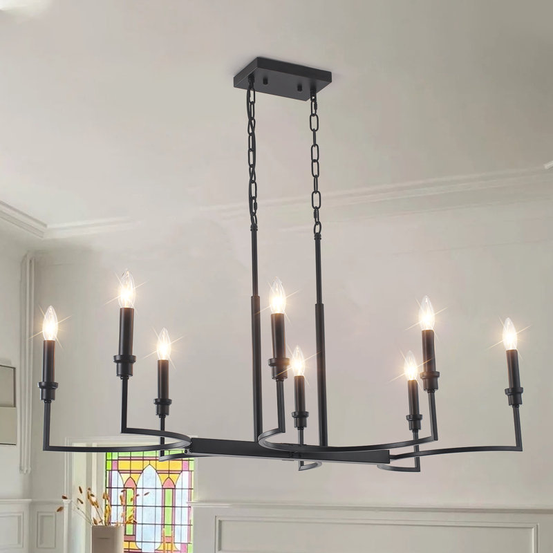 8-light Modern Kitchen Island Chandelier, Matte Black