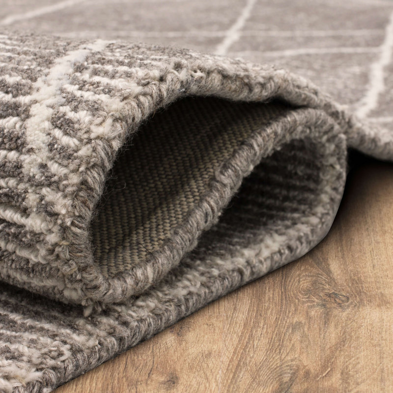 Tapis géométrique gris tissé à la main, Rectangle 5 pi x 8 pi
