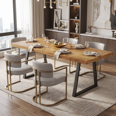 Industrial Wood Kitchen Table with Metal Frame, Rectangular Dining Table for Large Gatherings