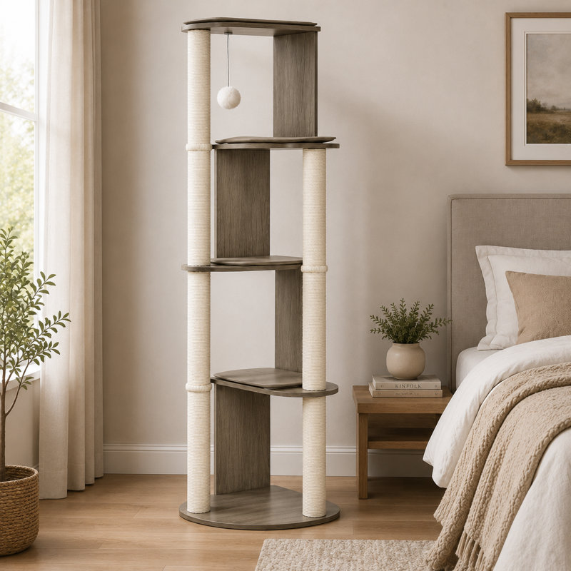 Large Multi-Level Cat Activity Tower, Space-Saving Corner Cat Tree for Indoor Cats