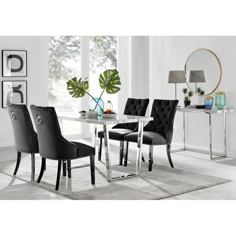 4 - Person Dining Set, Black, Marble
