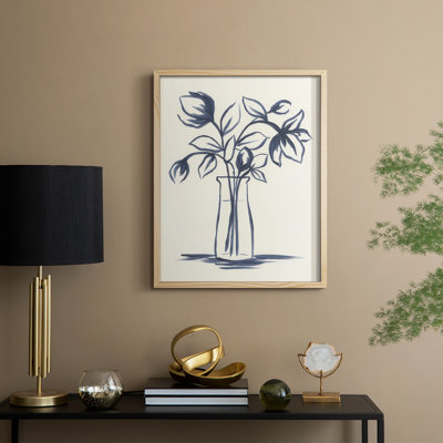 «Indigo Bud Vase I», reproduction encadrée - bois massif