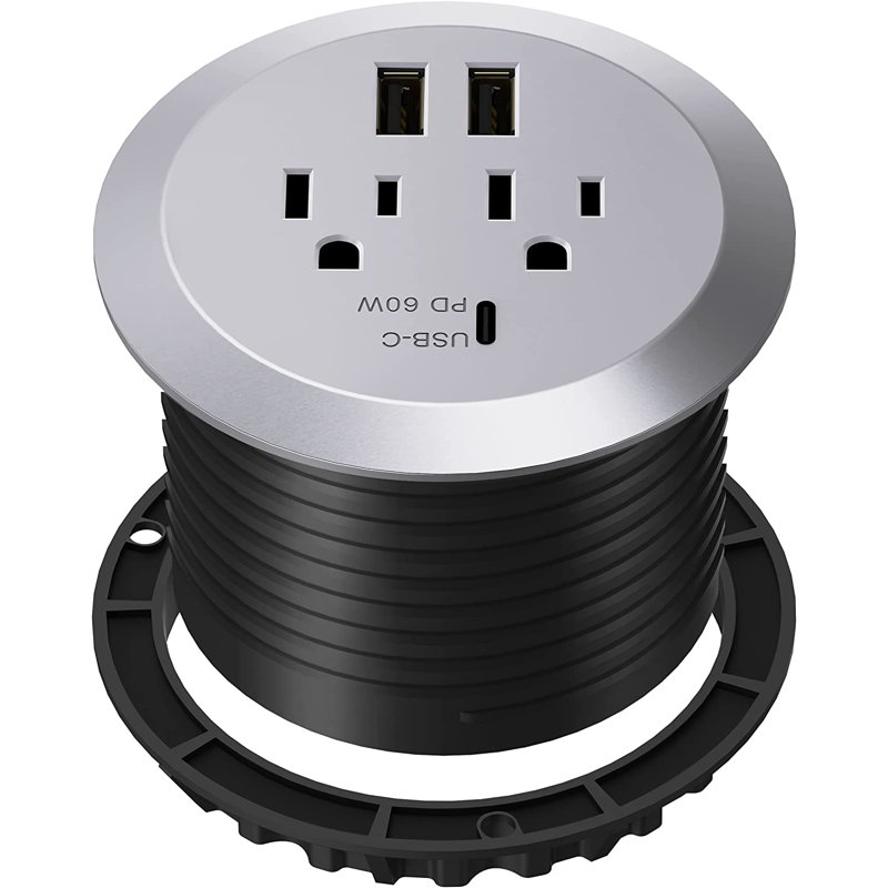 TopGREENER GaN Office Grommet avec PD 65W - Argent, Argent