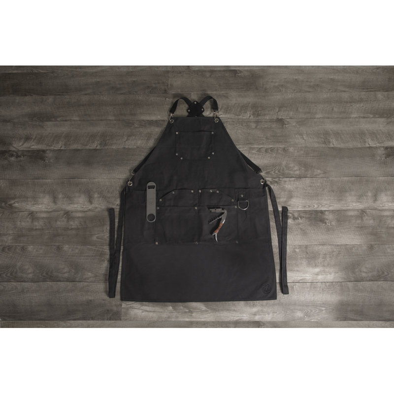 Collins Mixologist Apron Black Waxed Canvas with Corkscrew and Bottle Opener - Bartender Kit Apron - BBQ Apron