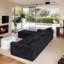111,5 po de style américain en forme de L, tissu chenille noir, 4 sièges, reconfiguration facile et sièges confortables modernes, avec fonctionnalité antidérapante, conception épurée, rembourrage