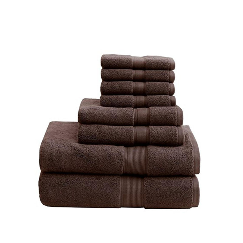 100% Cotton 8 Piece Antimicrobial Towel Set, Mocha, 8 Piece Towel Set