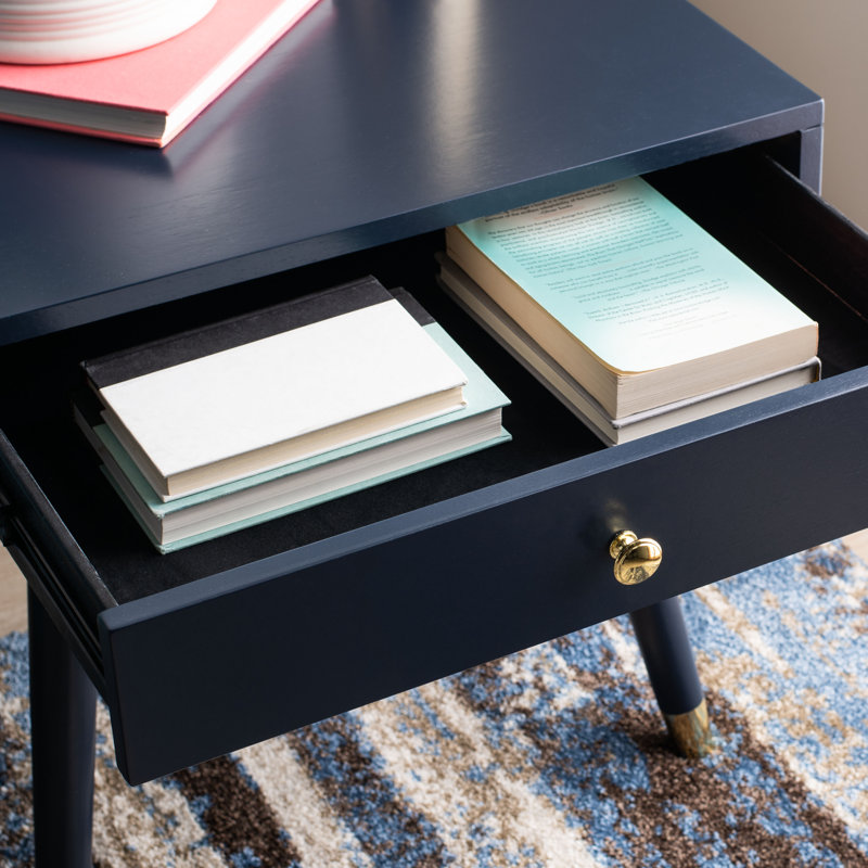 Table de bout en bois massif avec rangement Bryceon, Bleu marine