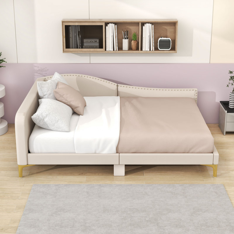Linen Upholstered Daybed for Living Room, Beige, Full/Double