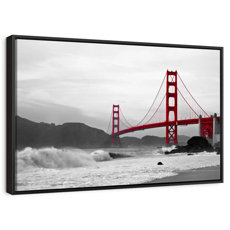 Golden Gate Bridge Beach, 43 po x 29 po, Cadre flottant noir