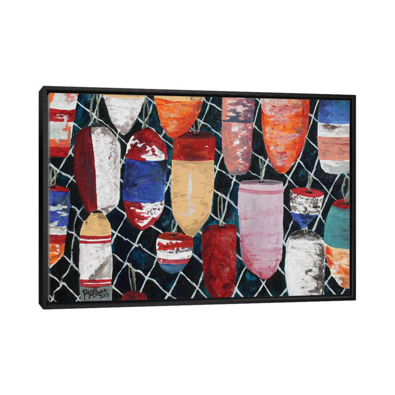 «Crab Buoys», impression sur toile, H 18 po x l 26 po x P 1,5 po, Toile encadrée noire, Pas de tapis