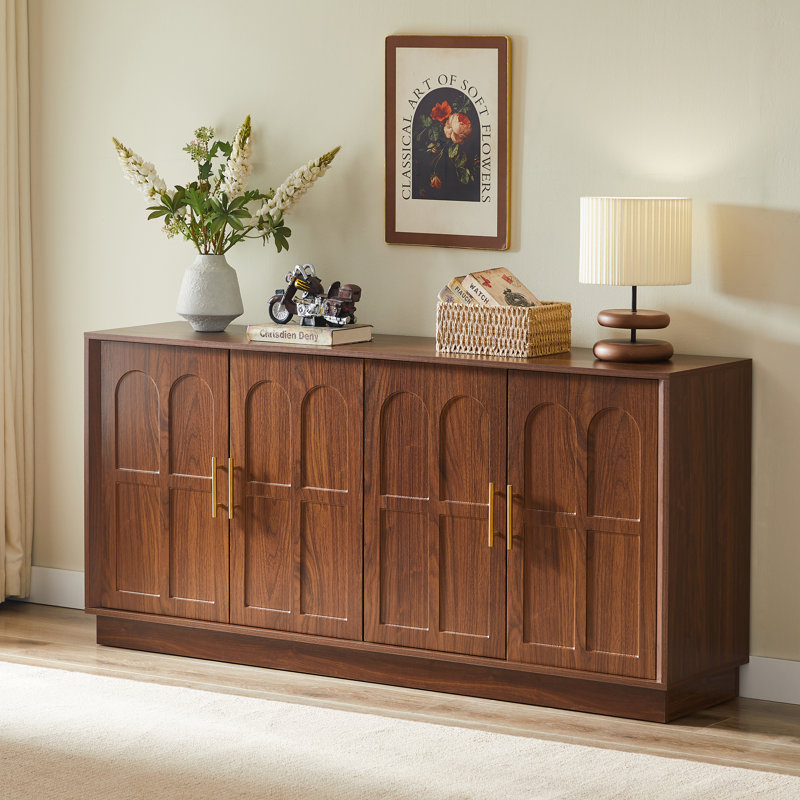 66.5'' Wood Buffet Sideboard With 4 Arched Doors, Modern Storage Cabinet, Brown