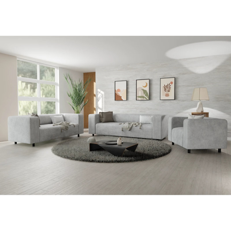 Sofie 3 - Piece Living Room Set, Light Grey