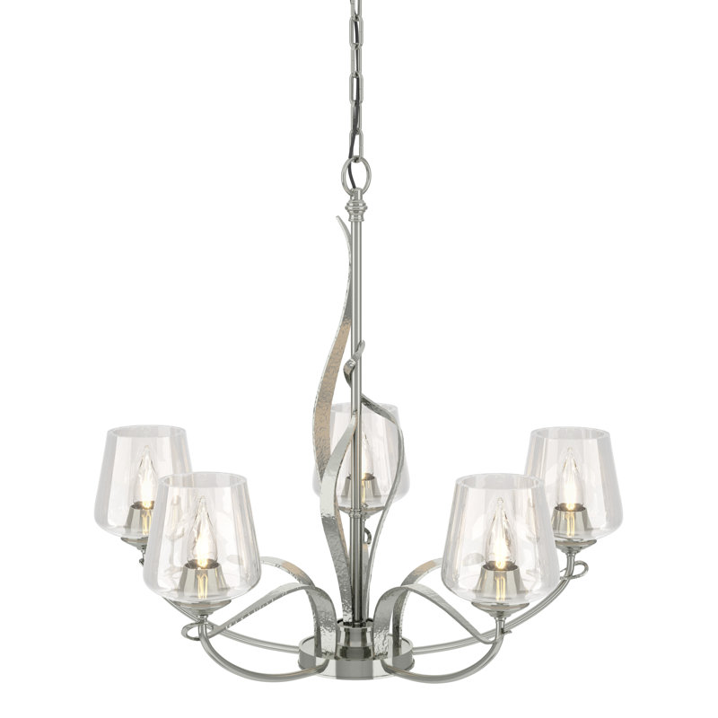 Flora 5 - Light Candle Style Classic / Traditional Chandelier, Clear Glass, Sterling