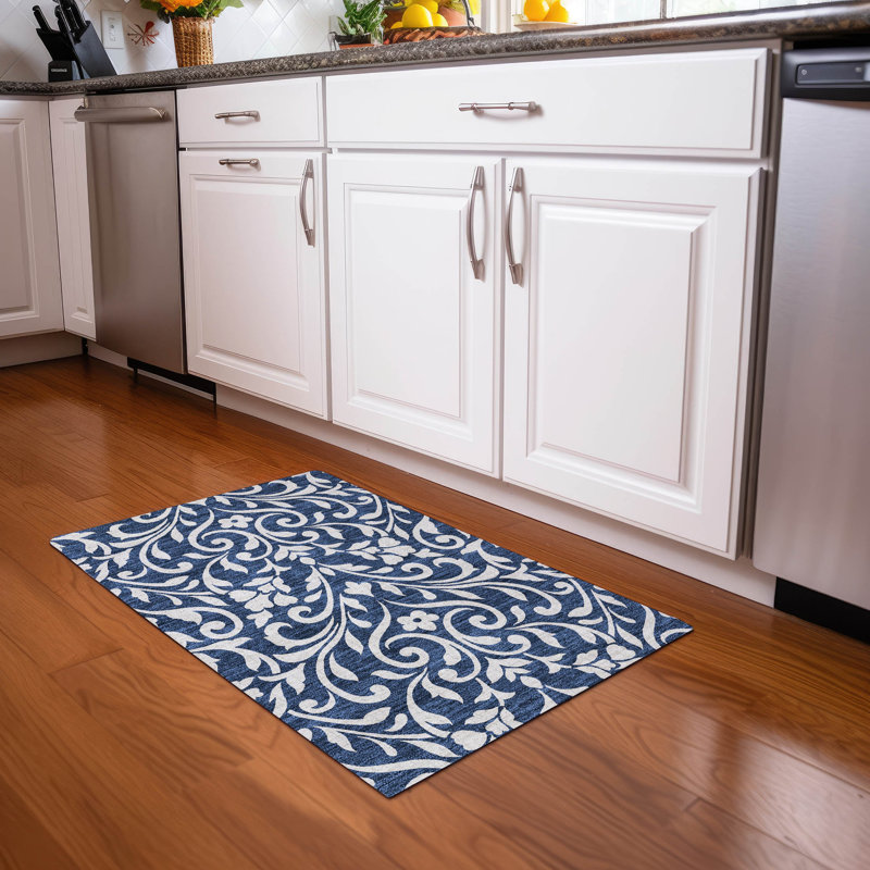 Tapis bleu marine de qualité supérieure lavable à la machine Prisco, Rectangle 1 pi 8 po x 2 pi 6 po