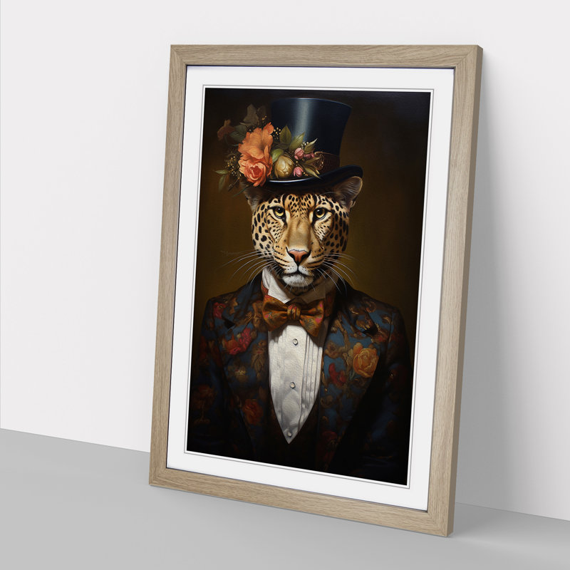 Leopard Victorian - Single Picture Frame Print on Wood, Oak, 64cm H x 46cm W x 2cm D