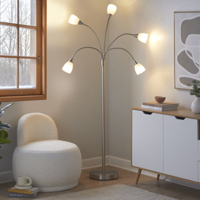 Led Medusa 71" Modern Metal Floor Lamp in Stainless Steel and Multi-colored Glass Sconces with 5 Arms By