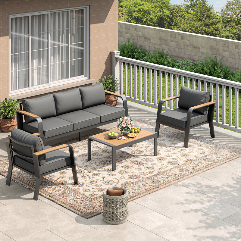 Canapé d'extérieur moderne en métal 1 pièce 3 places avec coussin épais lavable pour le jardin, le balcon, la terrasse et la cour