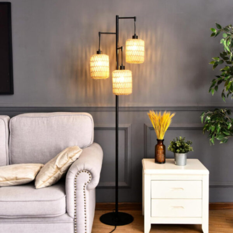 BOHO RATTAN WICKER NIGHTSTAND LAMP